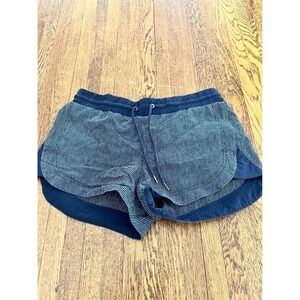 Athleta Womens Navy White Striped 100% Linen Shorts Elastic Waist‎ Size 6